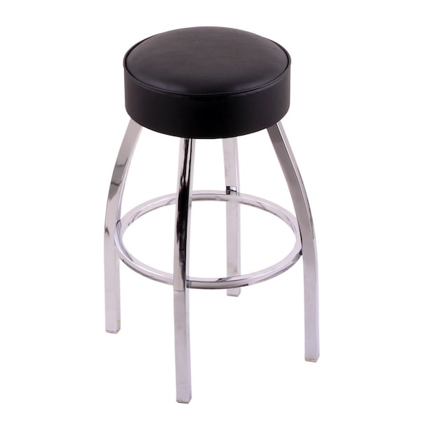 25" Counter Stool, Chrome Finish, Black Vinyl Seat, 360 Swivel